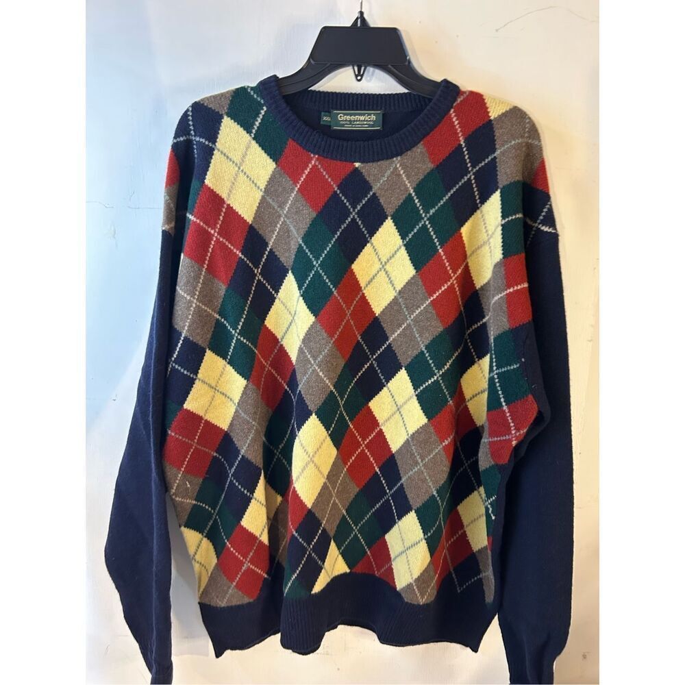 Greenwich Argyle Mens Lambswool Hong Kong Sweater XXL 2x‎